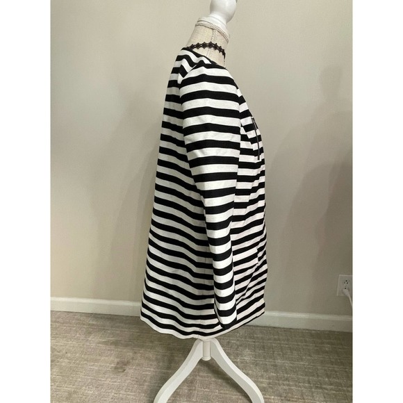Halogen Womens Long Jacket Coat Duster Black White Stripe Zip Front Sz XS Shift - Picture 7 of 16